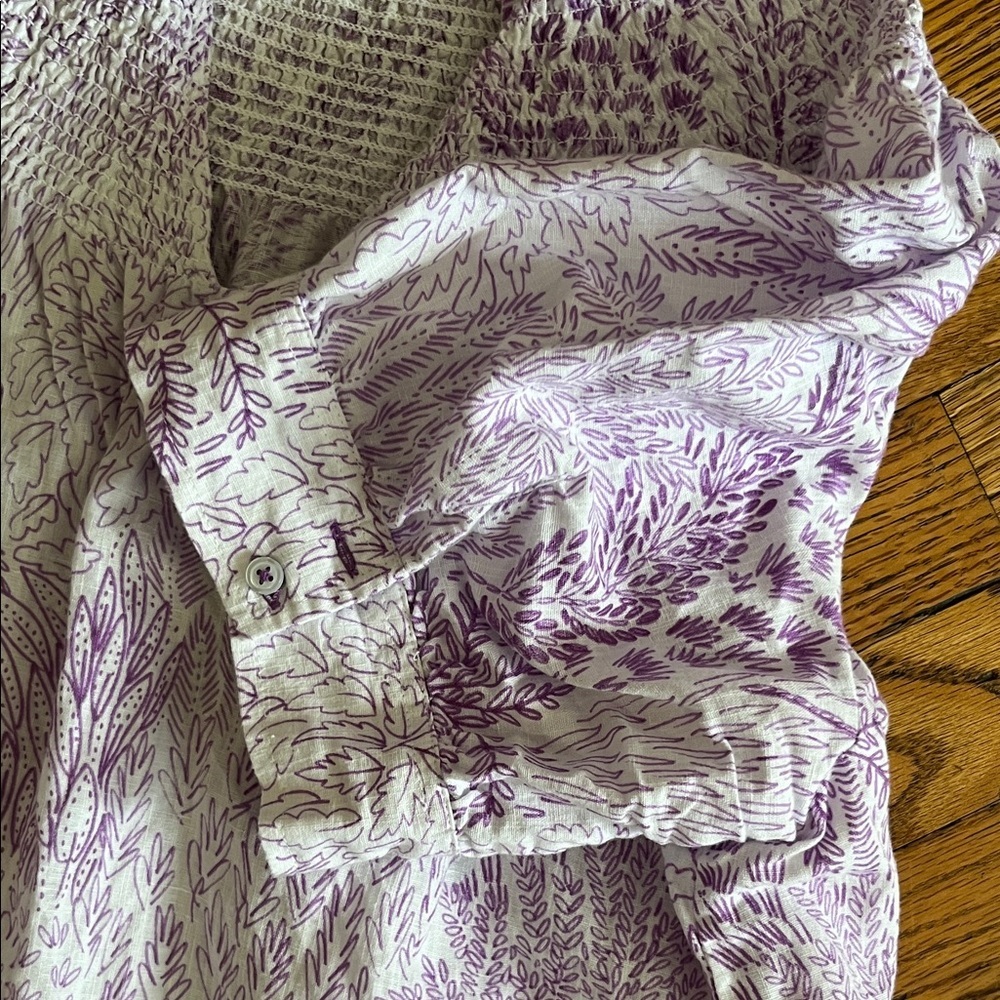 Talbots Lavender Printed Smocked Yoke Blouse - Picture 7 of 7